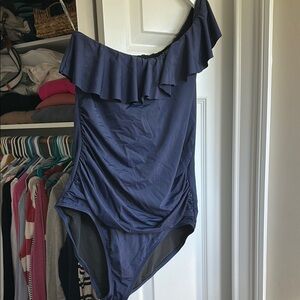 Blue One-Shoulder Ruffled One Piece